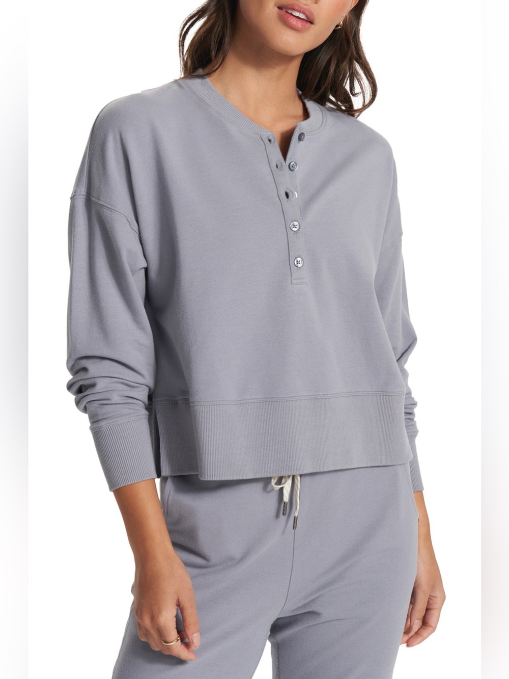 Vuori Laguna Stretch Organic Cotton Henley Sweatshirt Flint XL
